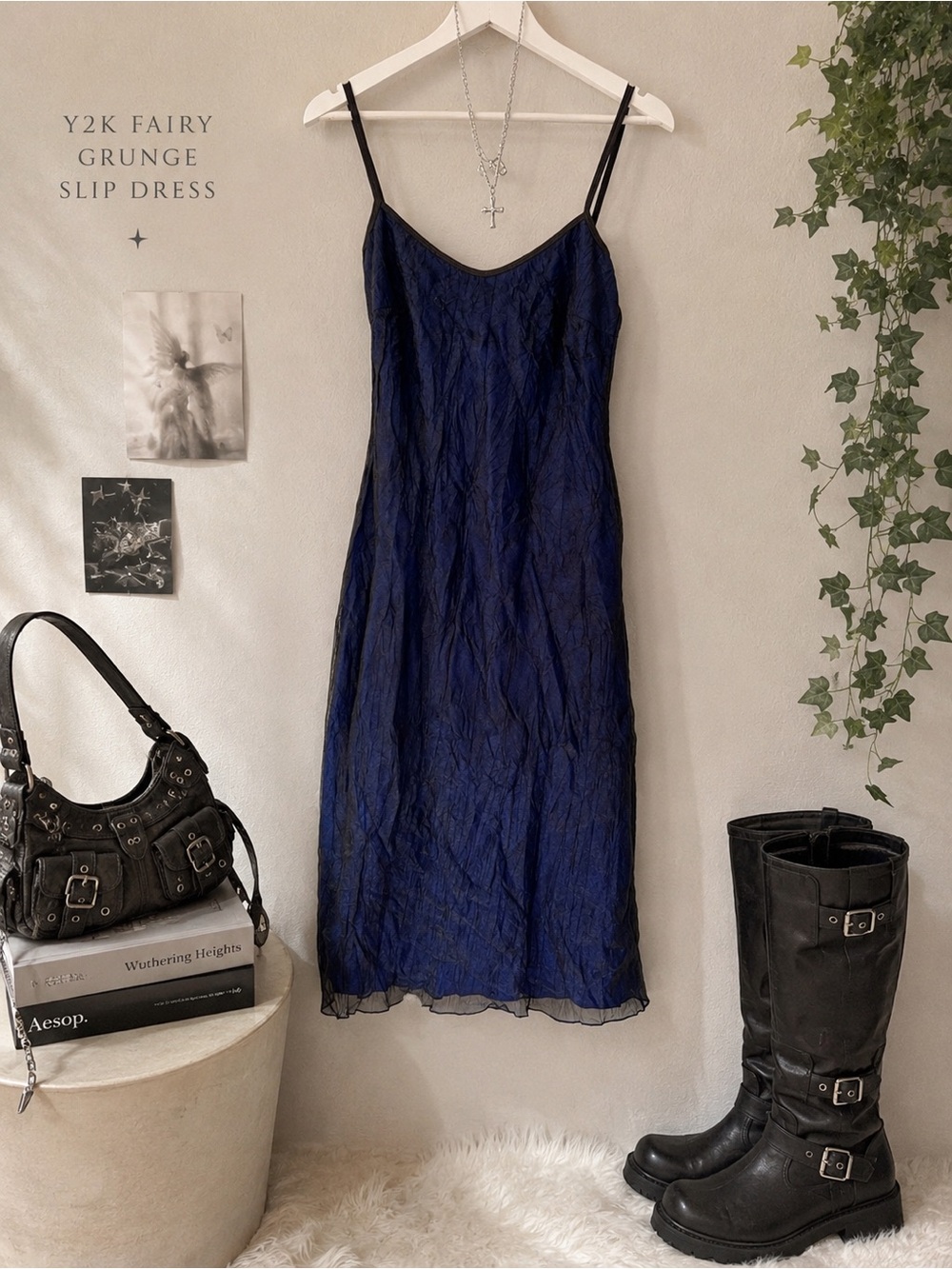 Vintage Y2K Sheer Blue Mesh Slip Dress Spaghetti Strap Fairy Grunge Goth Size 6